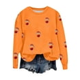 thumbnail image 2 of Lopecy-Sta Women's Christmas Wine Glass Allover Print Crew Neck Sweatshirt, Loose Drop Shoulder Polyester Long Sleeve Top, Festive Holiday Pullover Orange XL, 2 of 4