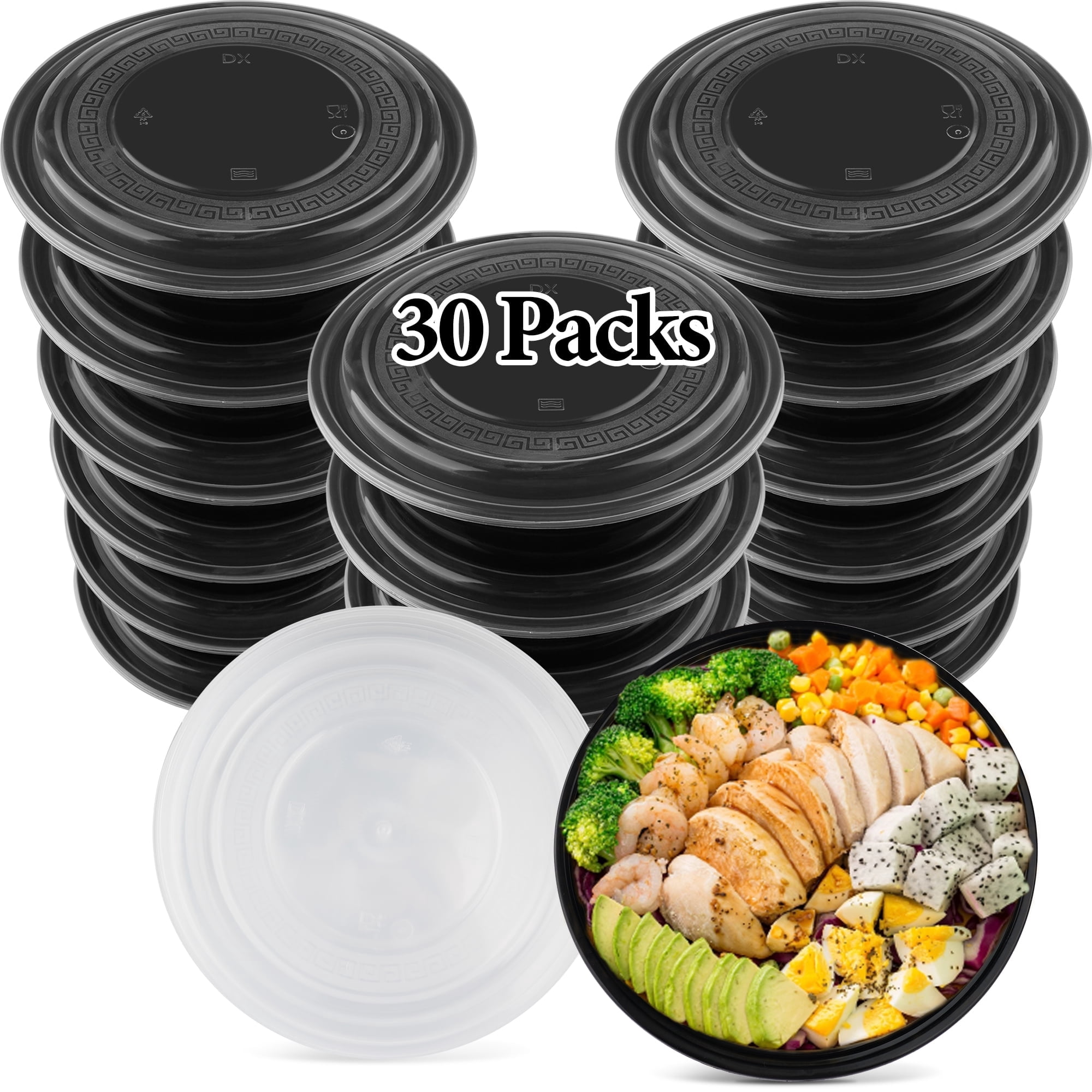 30-Pack Reusable Meal Prep Containers Microwave Safe Food Storage Containers with Lids, Round Take Out Disposable Plastic Bento Lunch Box To Go Meal Prep Bowls, BPA-Free