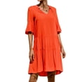 thumbnail image 2 of KelaJuan Women's Summer Short A-line Dress Solid Color/Floral Print Short Sleeve V Neck Dress, 2 of 7
