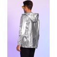 thumbnail image 3 of Unique Bargains Men's Metallic Solid Zipper Holographic Hooded Windbreaker Jacket S Silver, 3 of 6