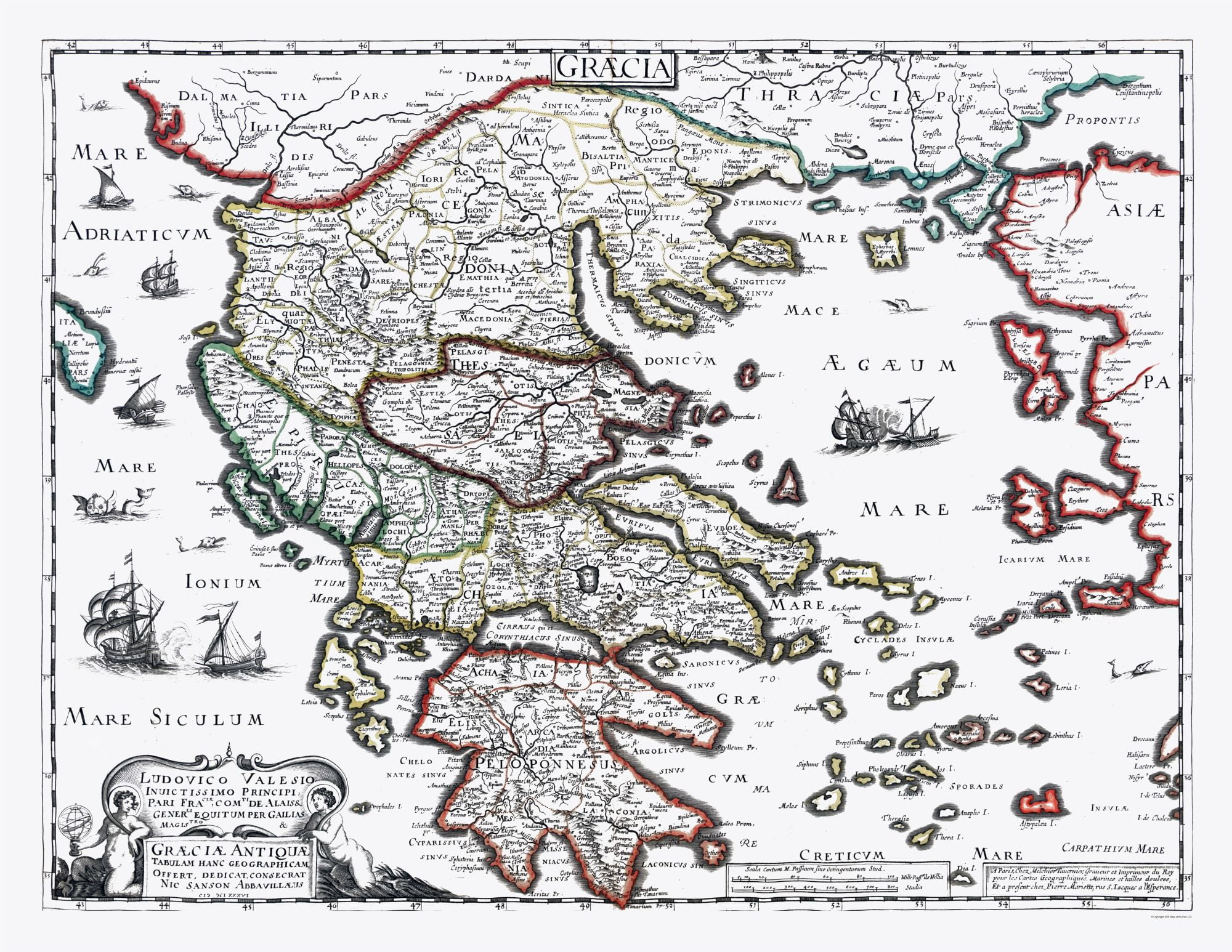 World-wide Map - Historic Greece - Sanson 1641 - 29.75 x 23 picture regarding Printable Map of Ancient Greece called Global Map - Historical Greece - Sanson 1641 - 29.75 x 23