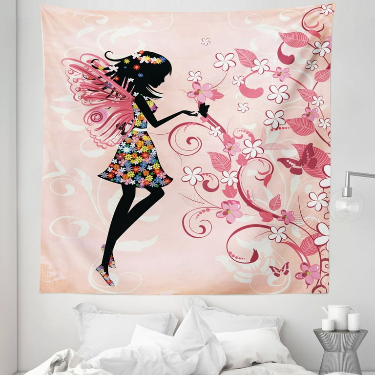 Floral Tapestry, Angel Girl Silhouette with Blooming Rainbow Colored  Flowers on Pastel Backdrop, Fabric Wall Hanging Decor for Bedroom Living  Room Dorm, 5 Sizes, Multicolor, by Ambesonne 