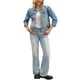 thumbnail image 2 of Abrigo de mujer INSPIRE CHIC, chaqueta de mezclilla con cuello plano, botones, mangas 3/4, lavado, cropped, talla S, azul claro, 2 of 6
