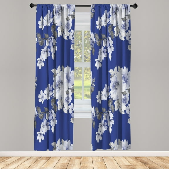 Ambesonne Floral Curtains, Watercolor Shabby Ornaments, Pair of 28"x84", Cobalt Blue
