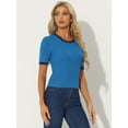 thumbnail image 3 of Unique Bargains Women's Casual Color Block Short Sleeve Knitted Tops M Blue, 3 of 6