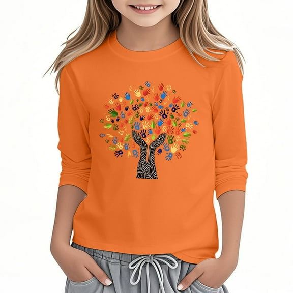 Kiijoy Toddler Girls Orange Graphic Tee Cotton 3/4 Sleeve Crew Neck T Shirt, Sizes 2-3