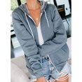 thumbnail image 2 of Sudadera casual de manga larga con cremallera y capucha para mujer, chaqueta con capucha de color sólido con bolsillos, 2 of 6