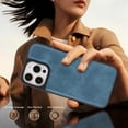 thumbnail image 5 of For iPhone 13 Phone Case,Ultra Slim Anti-Scratch PU Leather Back + TPU Bumper Hybrid Protection,Compatible with Mag-Safe,Shockproof Anti-Falle Thin Fit Durable Phone Case,Blue, 5 of 6