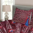 thumbnail image 3 of Ambesonne Burgundy Quilted Bedspread Set 3 Pcs, Peacock Bird Surreal, Queen Size, Burgundy Blue, 3 of 4
