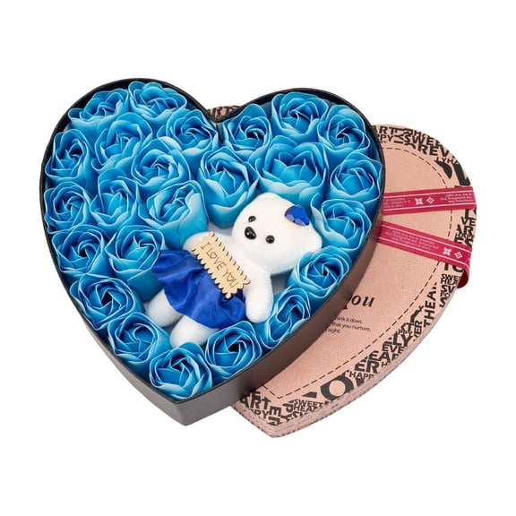 Heart Shaped Valentine's Day Gift Box with I Love You Message, White Teddy Bear and Roses - Gift for Husband, Wife, Girlfriend, Boyfriend