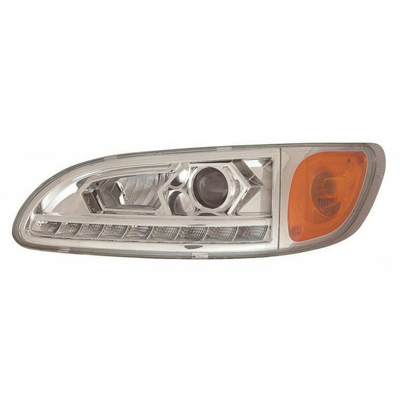 For Peterbilt 330 / 335 Headlight Assembly 2005-2014 w/ LED Daytime Running Light Chrome Driver Side