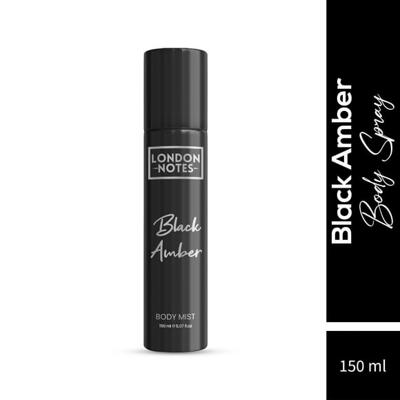 London Notes Black Amber Body Mist For Men & Women 150ml 5.0 Fl.oz. | Long Lasting Unisex Fragrance | With Citrusy, Floral, Woody & Musky Scents