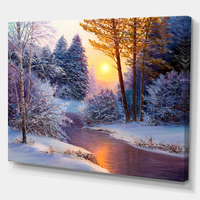 Designart - Forêt d'Hiver dans la Rivière - Impression sur Toile Enveloppée