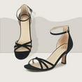 Women's Black Open Toe Kitten Heel Sandals with Ankle Strap, Stiletto