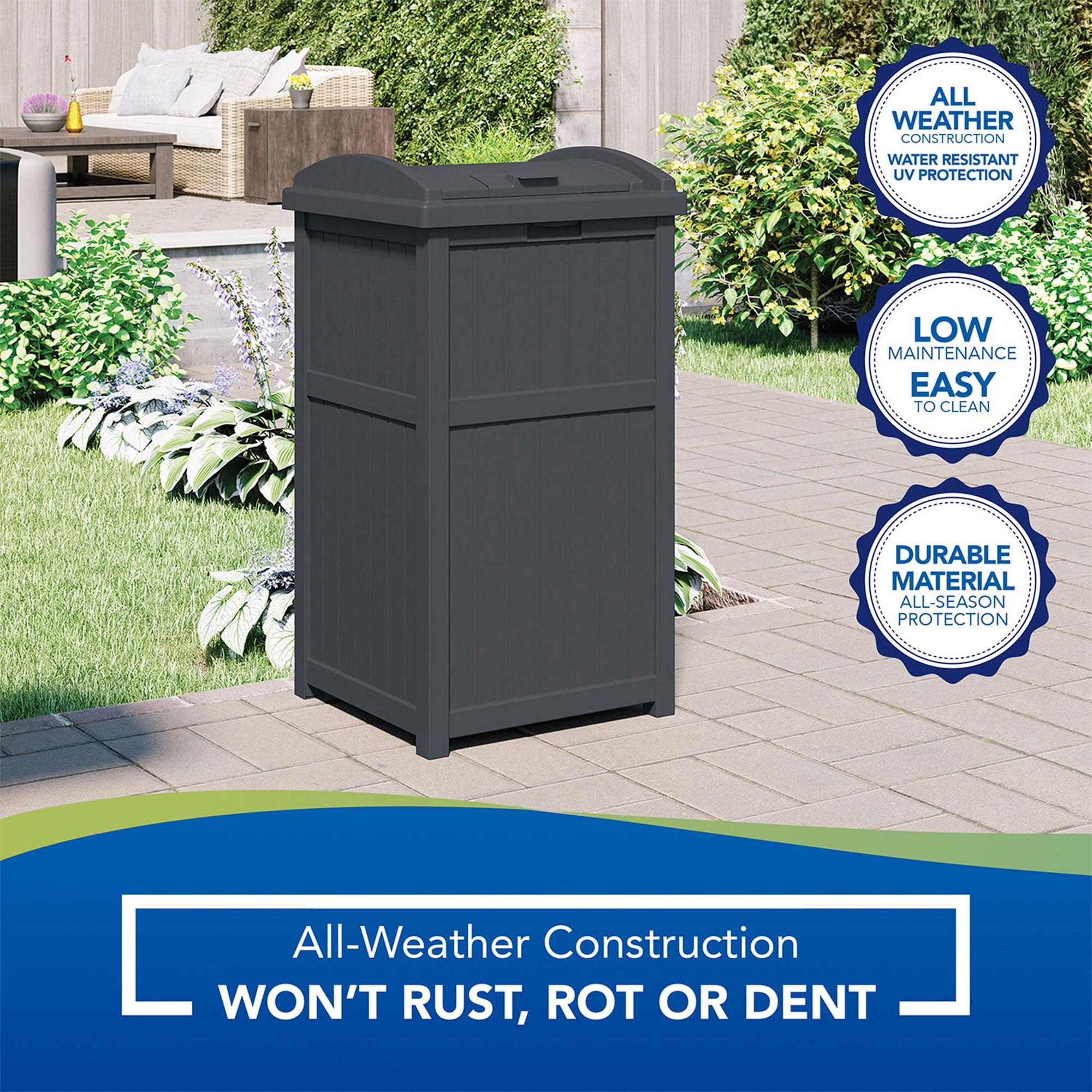 Suncast 30-Gallon Hideaway Outdoor Trash Waste Bin, Cyberspace (2 Pack)