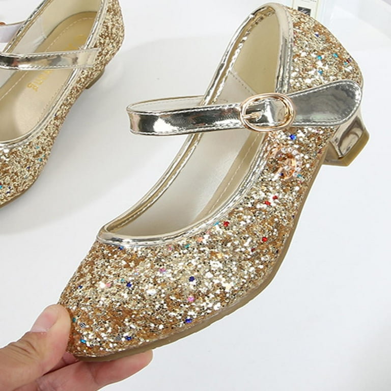 Miluxas Girls Sequin Dress Shoes Mary Jane Heels Princess Wedding Party  Pumps Gold 8 Years - Walmart.com
