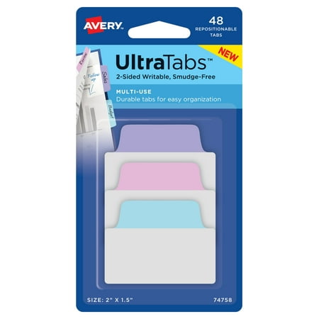 Repositionable Pastel - Avery Ultra Tabs Repositionable Multiuse Tabs, Two-Side Writable, 2