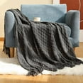 thumbnail image 3 of Textured Knitted Soft Throw Blanket with Tassels Warm Fluffy Cozy Plush for Fall Spring Couch Bed Sofa Decor, 3 of 6