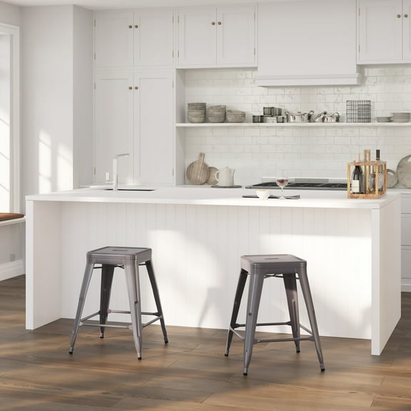 Merrick Lane 24" High Powder Coated Backless Metal Counter Stool with Clear Coat Finish and Plastic Floor Glides for Indoor Use