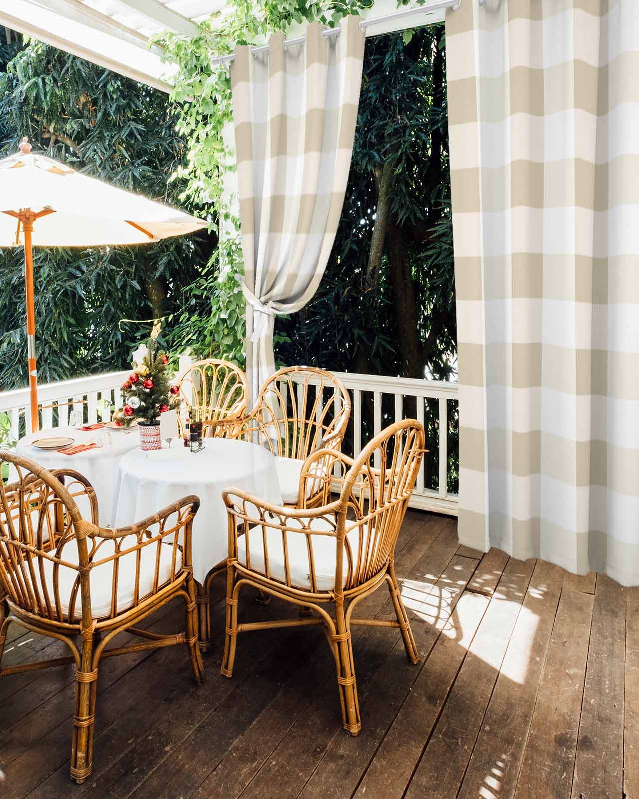 Outdoor Curtains for Patio, Beige Plaid Waterproof Blackout Outside Curtain for Porch/Pergola/Gazebo, Spring Summer Farmhouse Buffalo Checkered Thermal Insulated Drapes, 2 Panels, 54 x 95 Inch