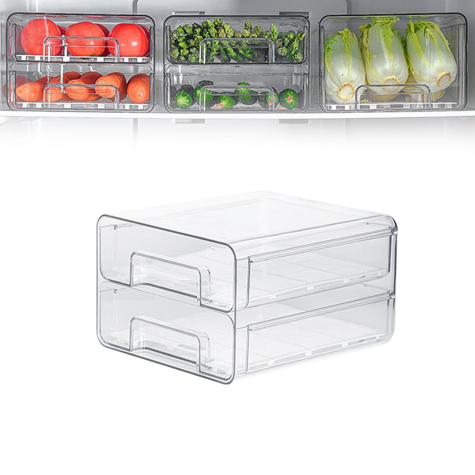 Tswift Stackable Pull-Out Fridge Organizer Drawer with Vent Lid & Drain Tray, Clear Plastic Produce Saver for Fruit, Veg, Deli, Freezer & Pantry, Bpa-Free, 12.5"X6.7"X5.5", 1 Storage Box