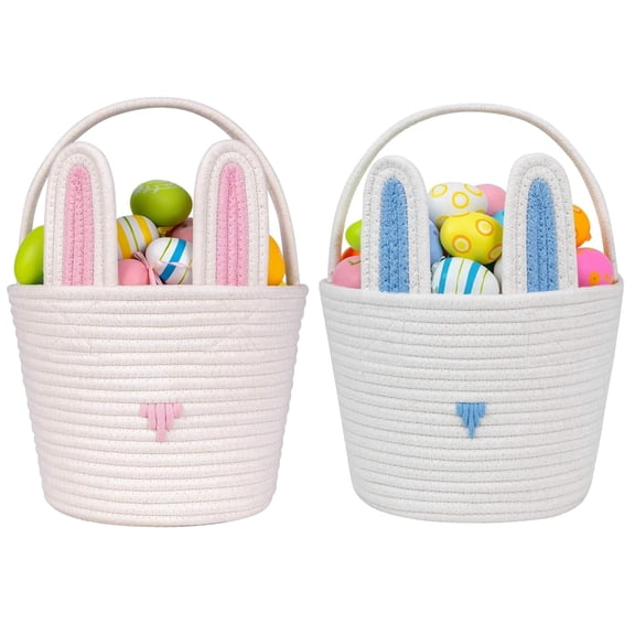 2Piece Easter Baskets Empty Kids Easter Hunt Basket,Soft Skin-Friendly First Easter Basket Handwoven Easter Bunny Basket Storage Easter Eggs Easter Decor 2-Piece 9.8 x 7.8 x 7.8