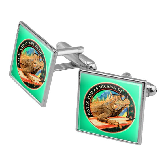 Just as Bad as Iguana Be Tropical Island Beach Surf Square Cufflink Set - Silver or Gold