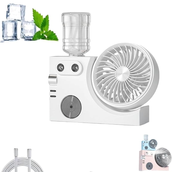 Portable USB Rechargeable Misting Table Fan, Mini Desktop Cooling Air Circulator with Mist Spray for Office, Home, Dorm & Bedroom, Summer Essential(RL White 1 PC)