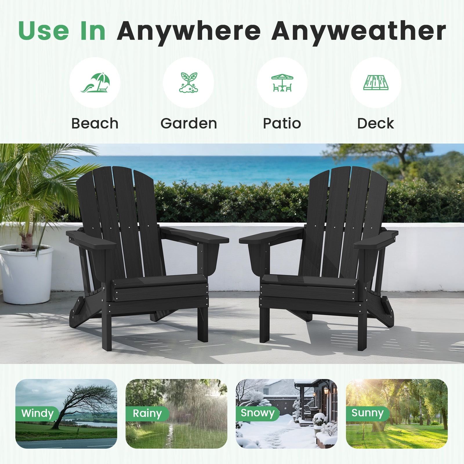 LOYALICE Outdoor Patio Chair, HDPE Plastic Adirondack Chair, Black