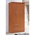 thumbnail image 2 of Hodedah Import 3 Door Armoire w/ Clothing Rod, Shelves, & 2 Drawers, Cherry, 2 of 6