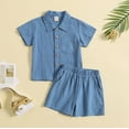 thumbnail image 4 of Toddler Baby Boy Summer Clothes Cotton Linen Short Sleeve Solid Button Down Shirt Shorts Set Outfits with Pockets, 4 of 9