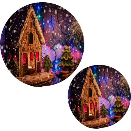 

Hyjoy Fairy Tale Christmas House Trivets Pot Holders 2 Pack Hot Pads Table Mats Placemats Set for Cooking and Baking Cotton Braided Hot Pads 7in+9in