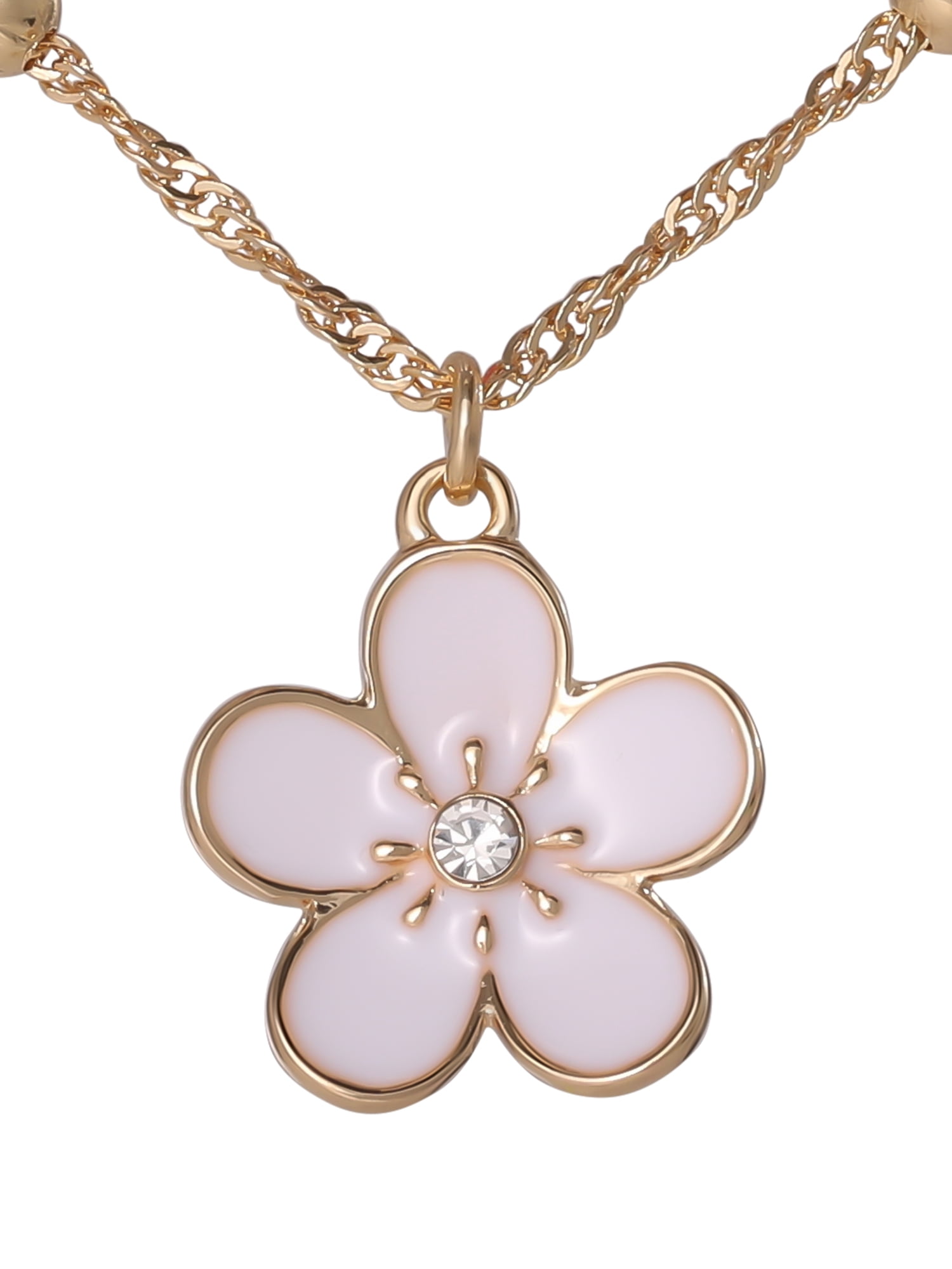 Celebrity Pink Women's Layered Flower Charm Necklace with Adjustable Chain