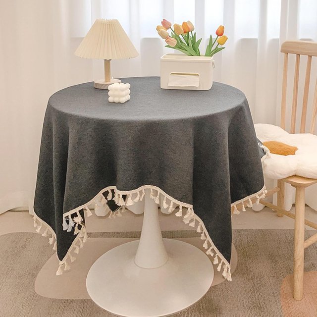 Tassel Cotton Linen Tablecloth, Desk Decoration Cloth, Atmosphere, Round Table, Coffee Table, Table Tablecloth
