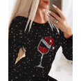 thumbnail image 2 of Vestido de Navidad con estampado de copa de vino para mujer, minivestido informal con purpurina, cuello redondo, manga larga, ajustado, Primavera, 2023, 2 of 3