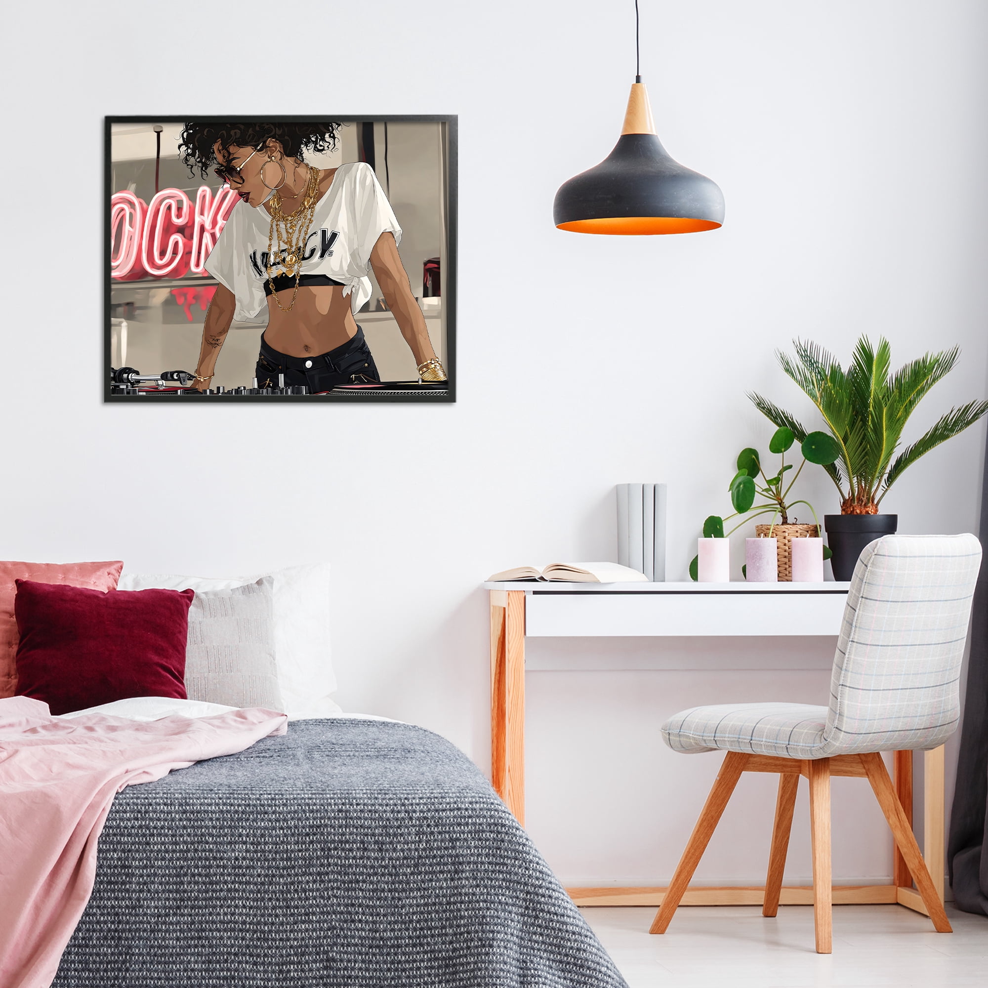 Stupell Industries Rock Neon DJ Music Black Framed Giclee Art, design by Franklyn Gregory