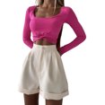 thumbnail image 1 of Txlixc Blusa de mujer, cuello cuadrado, manga larga, camiseta hueca retorcida de color sólido Txlixc moda, 1 of 6