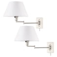 thumbnail image 3 of Revel Cambridge 13" Swing Arm Wall Lamp - Plug In/Wall Mount + White Fabric Shade, 150W 3-Way, Satin Nickel, 2-Pack, 3 of 7