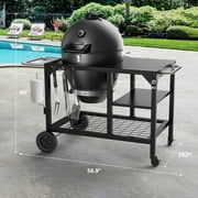 Brand Man 22 Kamado Charcoal Smoker Grill with Rolling Cart, Warming Rack, Pizza Stone & Vegetable Basket for Outdoor BBQ