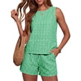 thumbnail image 2 of Karight Womens Gingham 2 Piece Set Sleeveless Tank Top High Waist Drawstring Shorts Summer Casual Beach Vacation Outfit, 2 of 6