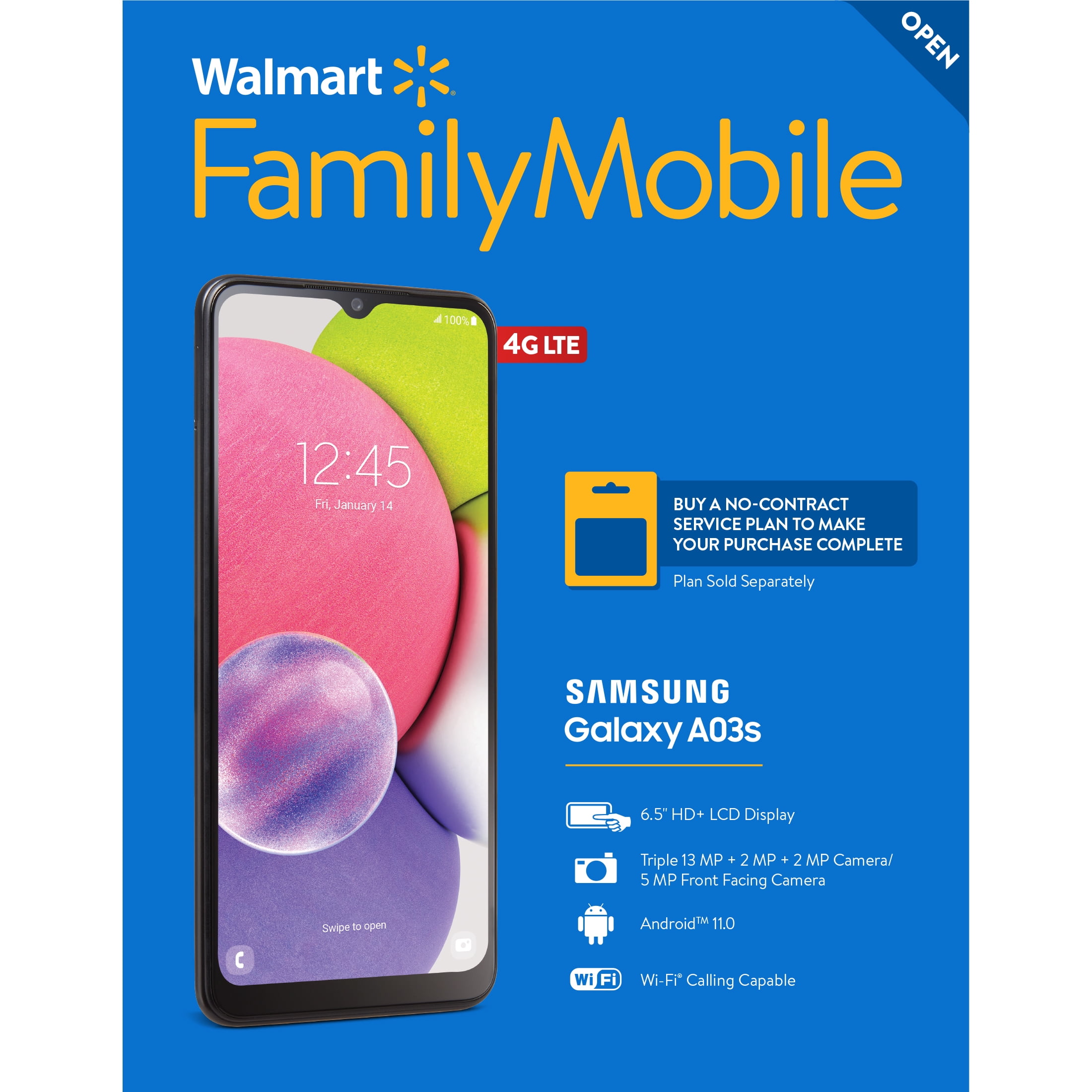 Walmart Family Mobile Samsung Galaxy A03s, 32GB, Black - Prepaid Smartphone [Locked to Walmart Family Mobile]