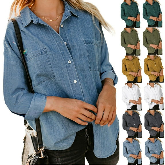 Juebong Womens Oversized Jean Jacket 2025 Trendy Fall Boyfriend Denim Jackets Button Down Long Sleeves Loose Shacket Coats Black,XXXL