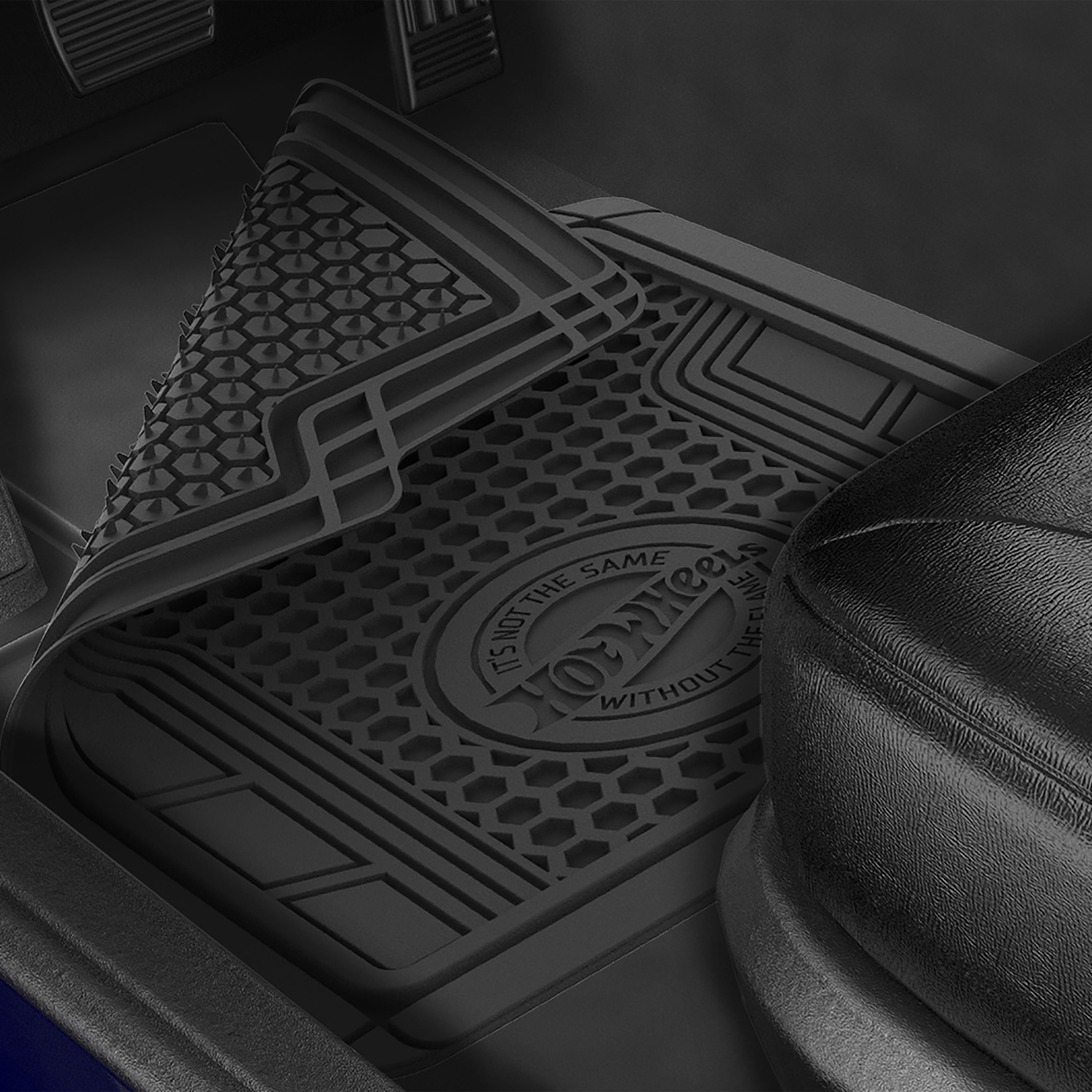 Hot Wheels Premium Honeycomb Design 2pc Rubber Floor Mat Set. Ideal for Cars, Trucks and SUV's.