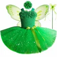 thumbnail image 2 of Vestido de tutú de hadas para niñas, brillante, verde, para fiesta de cumpleaños, princesa, disfraz de hada de duendecillo para Halloween, 2 of 5