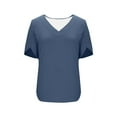 thumbnail image 6 of HomeDM Womens Petal Short Sleeve T Shirts, V Neck Solid Color Loose Fit Basic Tee for Women Summer - Navy/L, 6 of 8