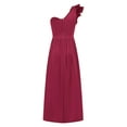 thumbnail image 4 of TiaoBug Womens One Shoulder Ruffle High Split Bodycon Maxi Dress Wedding Evening Party Gown Cocktail Clubwear Burgundy XXL, 4 of 7