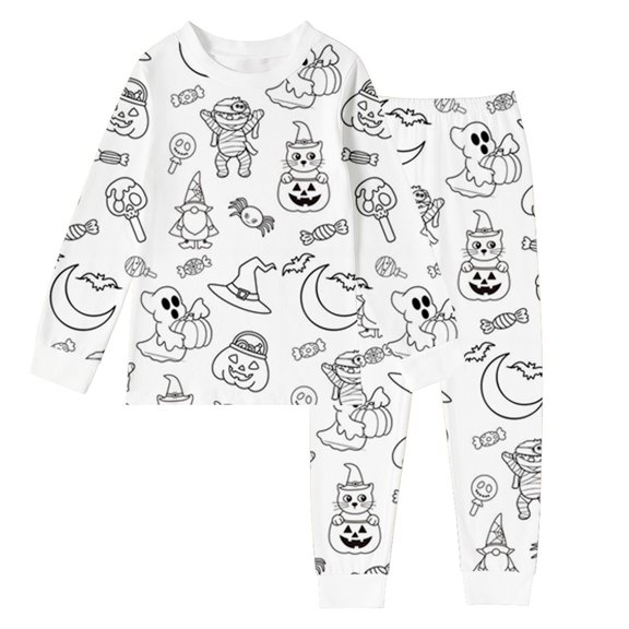 Gunia Halloween Pajamas For Kids Painted Coloring Design 2 Piece Long Sleeve Tops And Pants Diy Print Wear Pjs Loungewear White 8Y