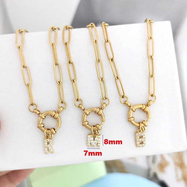 QMHJE inicial encanto AZ letras collar mujeres hombres gargantilla Color oro plata cadena de acero inoxidable 45 cm grande pequeño alfabeto DIY Tan Jianjun unisex