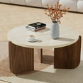 thumbnail image 3 of Round Travertine Texture Coffee Table, 28 inch Stone Coffee Table, Modern Design, Durable, Minimalist, 3 of 8