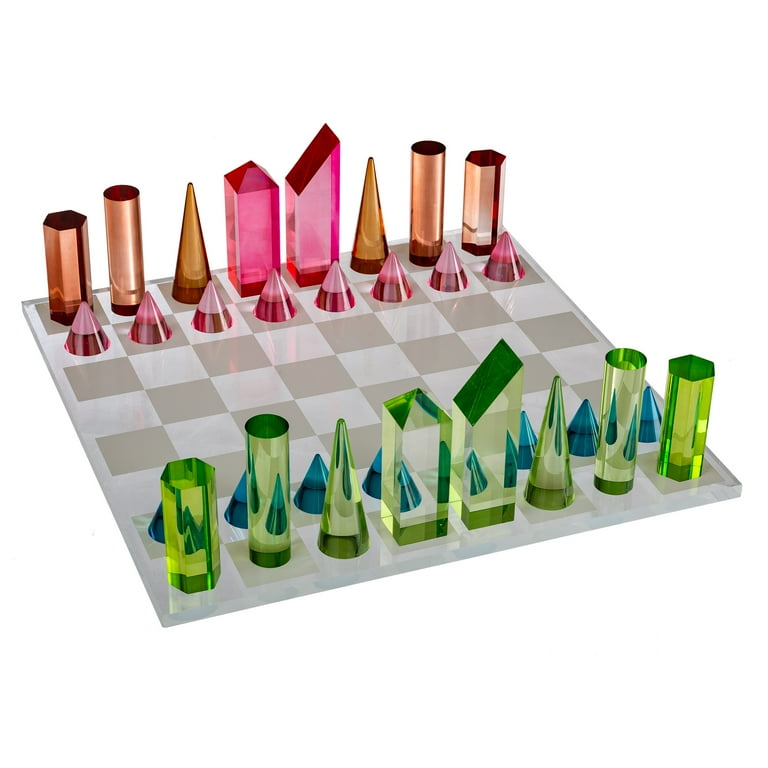 Trademark Games Modern Acrylic Chess Set with 32 Colorful Game Pieces 